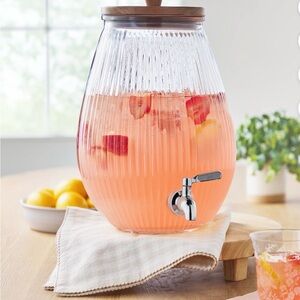 Glass Beverage Dispenser with Wooden Lid